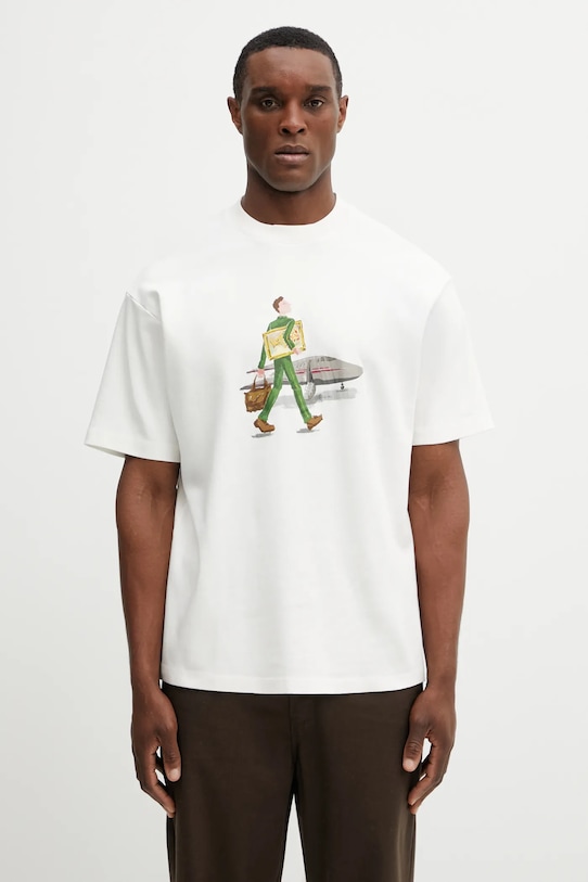 Drôle de Monsieur t-shirt bawełniany LHomme Au Tableau nadruk beżowy J.TS290.CO002.OW