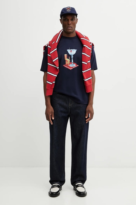 Βαμβακερό μπλουζάκι Drôle de Monsieur Cocktail J.TS291.CO002.NY σκούρο μπλε