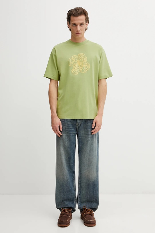Bavlněné tričko Drôle de Monsieur Slogan Hibiscus J.TS292.CO002.LOL zelená