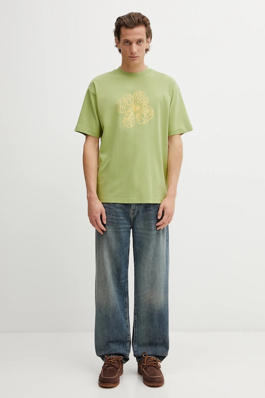 Bavlněné tričko Drôle de Monsieur Slogan Hibiscus J.TS292.CO002.LOL zelená