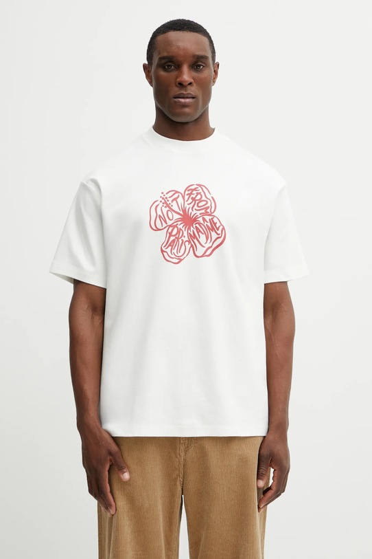 Bavlněné tričko Drôle de Monsieur Slogan Hibiscus relaxed béžová J.TS292.CO002.OW