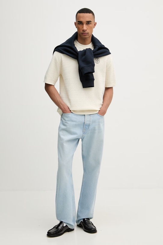 Drôle de Monsieur Maille Ajourée D Miroir t-shirt swetrowy bawełniany męski K.PO202.CO292.OW beżowy SS26