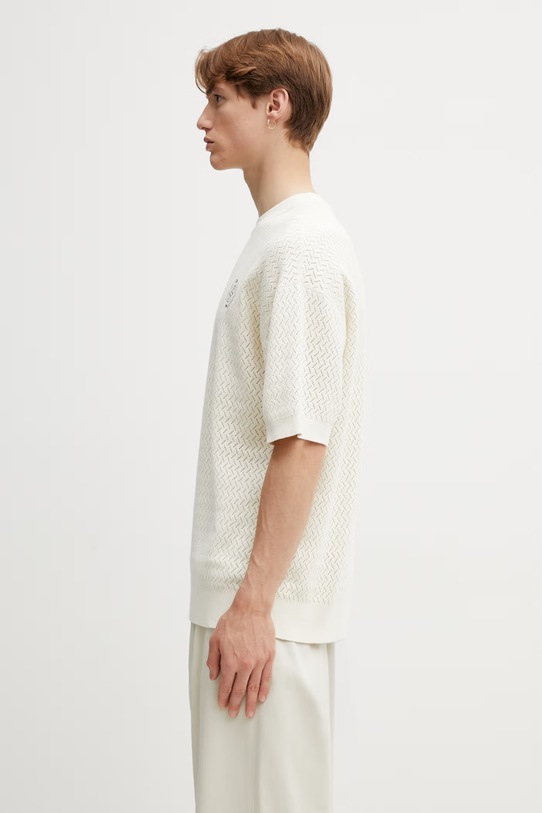 Drôle de Monsieur Maille Ajourée D Miroir tricou tricotat din bumbac pentru bărbați K.PO202.CO292.OW bej SS26