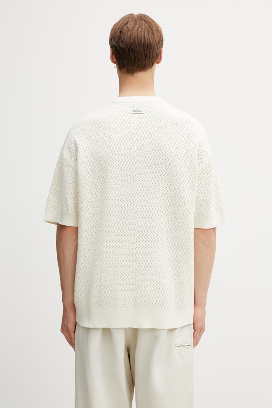 Îmbrăcăminte Drôle de Monsieur Maille Ajourée D Miroir tricou tricotat din bumbac pentru bărbați K.PO202.CO292.OW bej