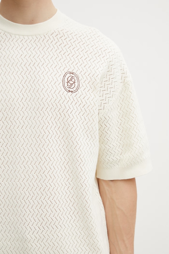 Drôle de Monsieur Maille Ajourée D Miroir tricou tricotat din bumbac pentru bărbați bej K.PO202.CO292.OW