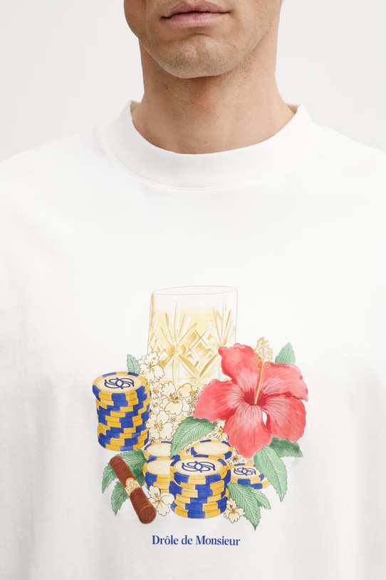 Drôle de Monsieur Hibiscus Club T-shirt męski bawełniany beżowy K.TS300.CO002.OW