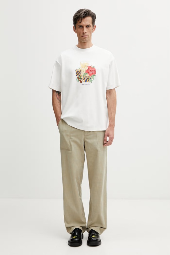 Drôle de Monsieur Hibiscus Club T-shirt męski bawełniany K.TS300.CO002.OW beżowy