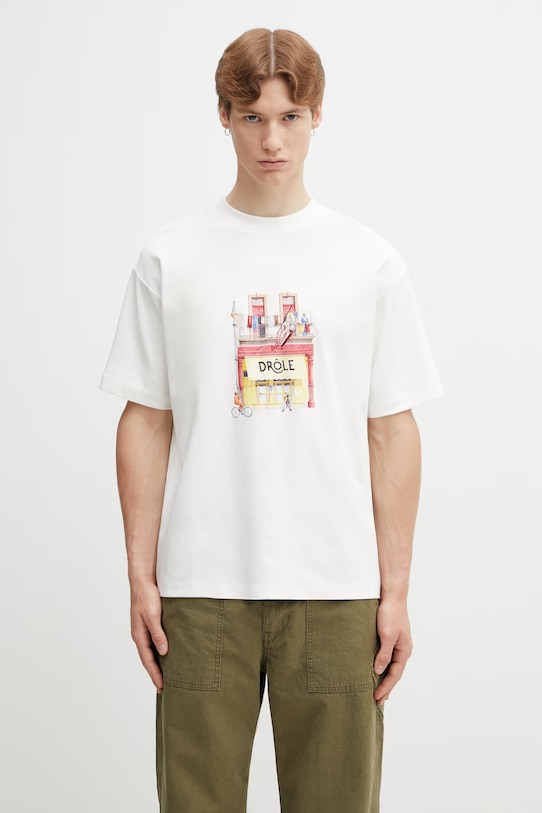 Drôle de Monsieur tričko pánské bavlněné Drôle Café bílá K.TS307.CO002.OW