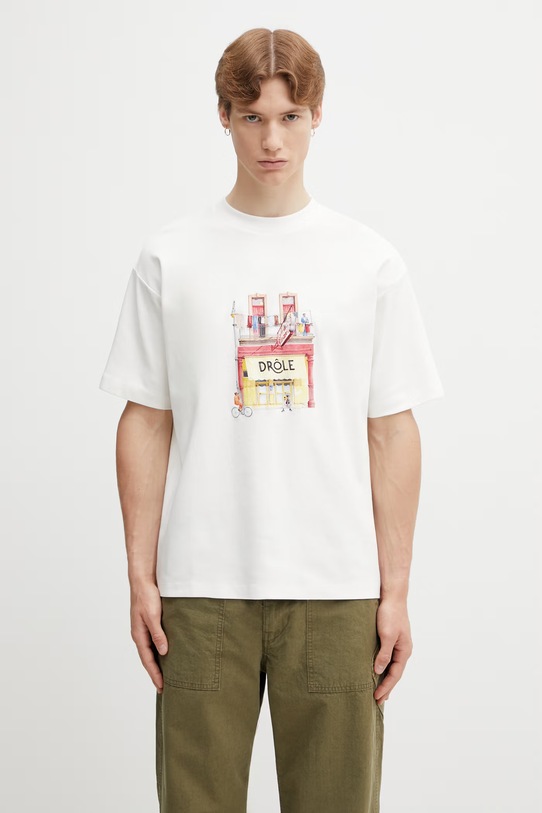 Drôle de Monsieur Drôle Café t-shirt męski bawełniany biały K.TS307.CO002.OW