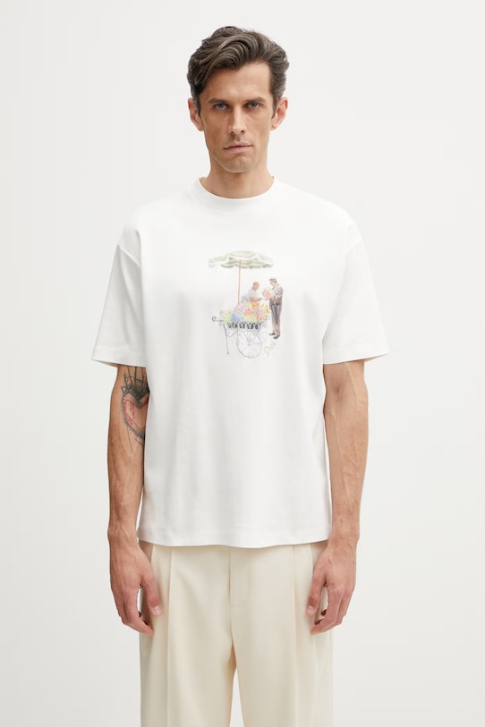 Drôle de Monsieur pánské bavlněné tričko Fleuriste bílá K.TS310.CO002.OW