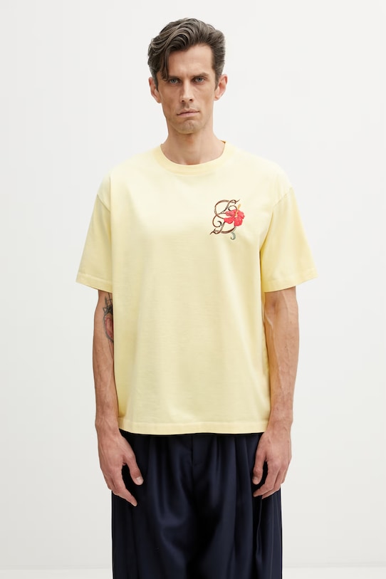 Drôle de Monsieur D Hibiscus Broddée t-shirt Men's cotton yellow K.TS316.CO248.LYL