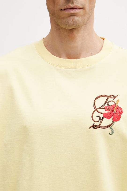 Drôle de Monsieur D Hibiscus Broddée t-shirt Men's cotton yellow K.TS316.CO248.LYL