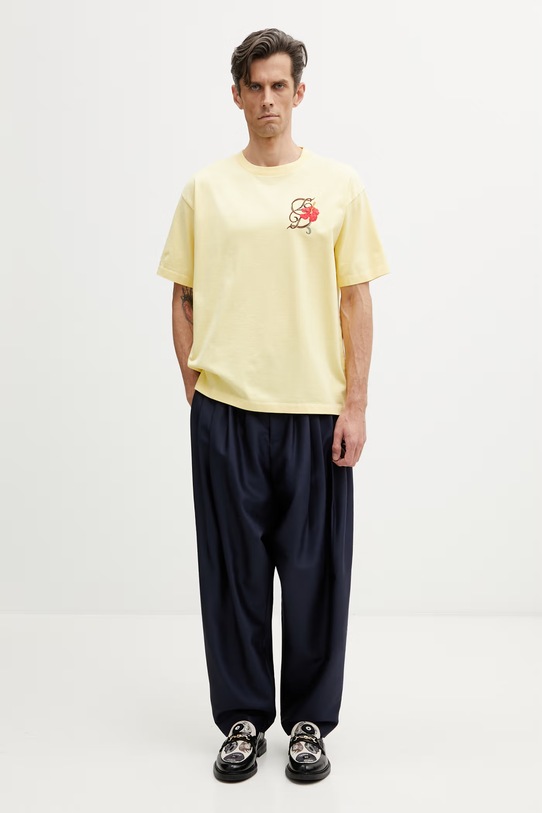 Drôle de Monsieur D Hibiscus Broddée t-shirt Men's cotton K.TS316.CO248.LYL yellow