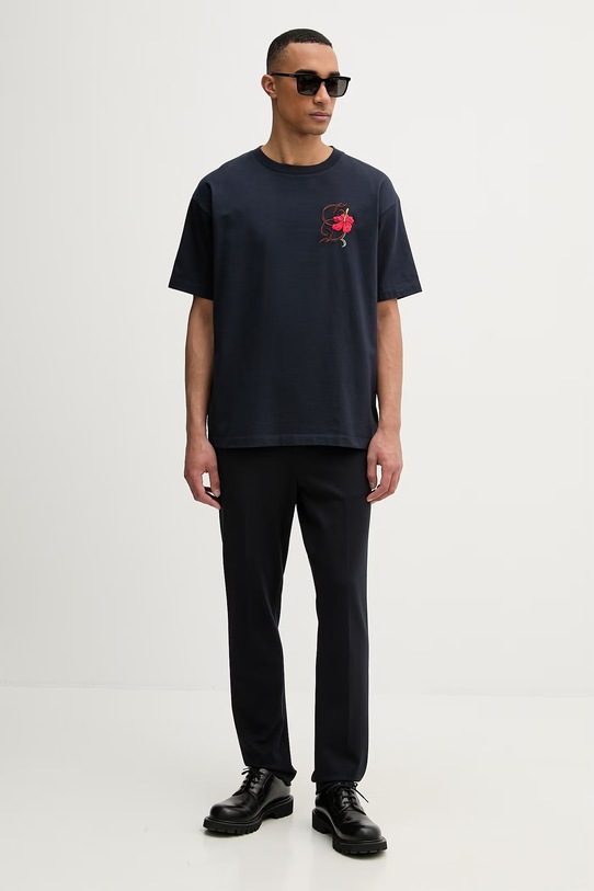 Drôle de Monsieur D Hibiscus Broddée t-shirt męski bawełniany K.TS316.CO248.NY granatowy SS26