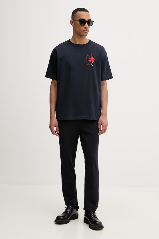 Drôle de Monsieur D Hibiscus Broddée t-shirt męski bawełniany K.TS316.CO248.NY granatowy SS26