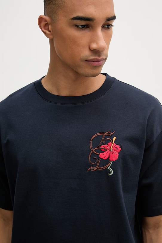 Drôle de Monsieur D Hibiscus Broddée t-shirt męski bawełniany granatowy K.TS316.CO248.NY