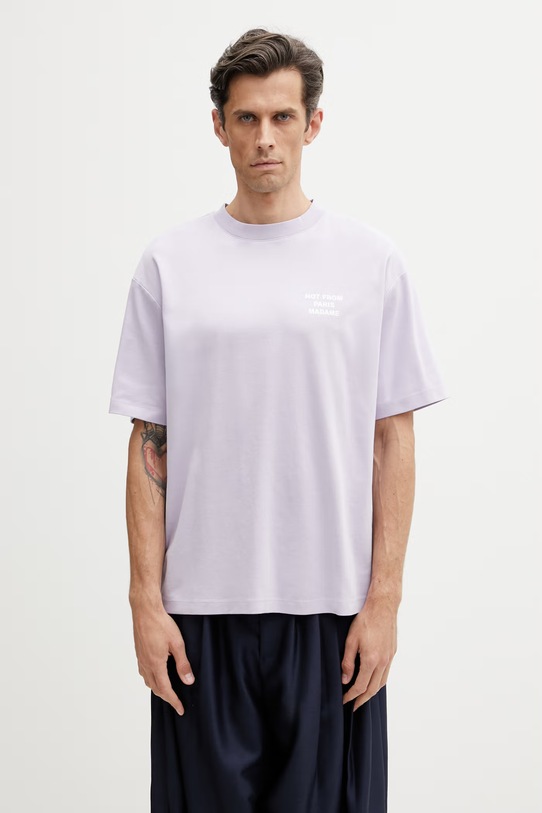 Odzież Drôle de Monsieur Slogan T-shirt męski bawełniany K.TS203.CO002.LAV fioletowy