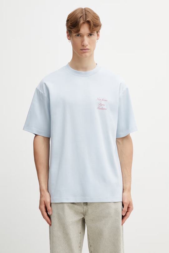 Drôle de Monsieur Le T-Shirt Slogan Calligraphy t-shirt męski bawełniany niebieski K.TS209.CO002.LBE