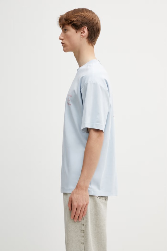 Drôle de Monsieur Le T-Shirt Slogan Calligraphy t-shirt męski bawełniany K.TS209.CO002.LBE niebieski SS26
