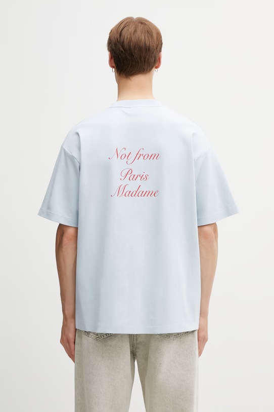 Îmbrăcăminte Drôle de Monsieur tricou pentru bărbați, din bumbac Le T-Shirt Slogan Calligraphy K.TS209.CO002.LBE albastru