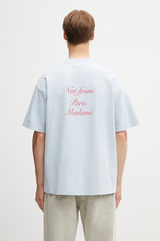 Oblečení Drôle de Monsieur tričko pánské bavlněné Le T-Shirt Slogan Calligraphy K.TS209.CO002.LBE modrá