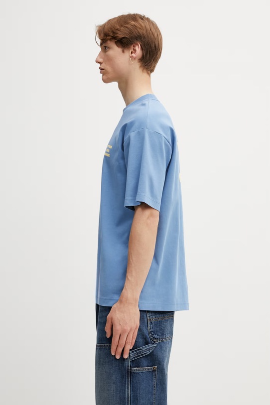 Drôle de Monsieur Le T-shirt Slogan t-shirt bawełniany męski K.TS203.CO002.ATBL niebieski SS26