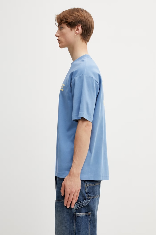 Drôle de Monsieur Le T-shirt Slogan t-shirt bawełniany męski K.TS203.CO002.ATBL niebieski SS26