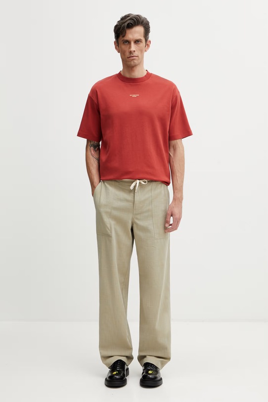 Drôle de Monsieur Le T-shirt Slogan Classique T-shirt bawełniany męski K.TS202.CO002.DRD czerwony