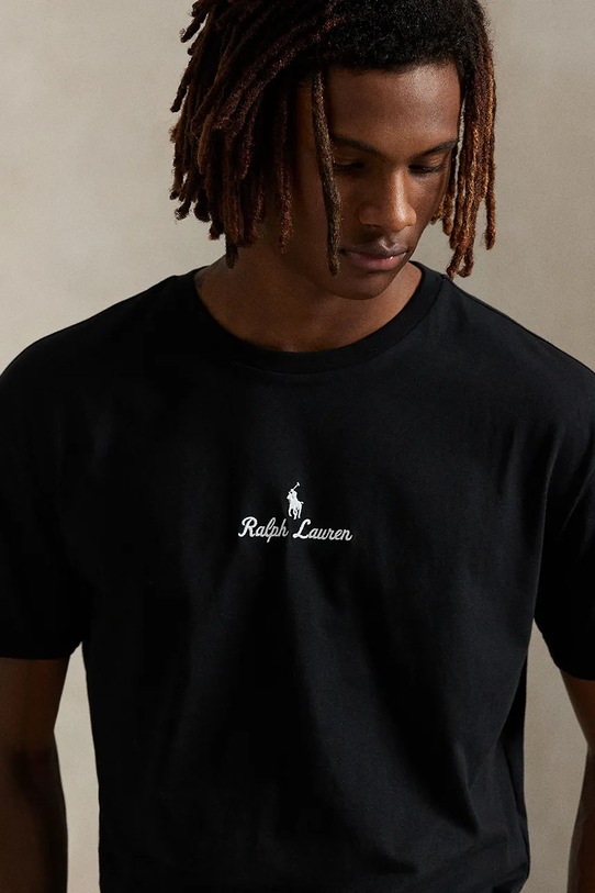 Βαμβακερό μπλουζάκι Polo Ralph Lauren μαύρο 710981370