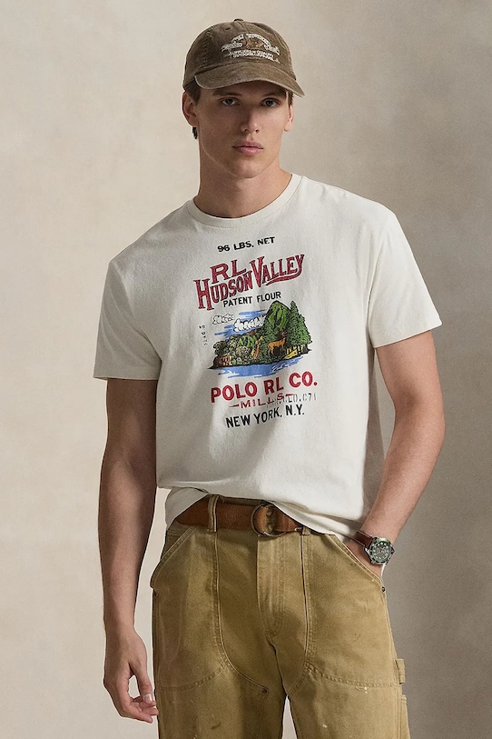 Polo Ralph Lauren t-shirt bawełniany nadruk beżowy 710P04979