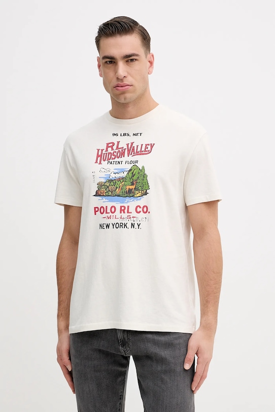Polo Ralph Lauren t-shirt bawełniany nadruk beżowy 710P04979
