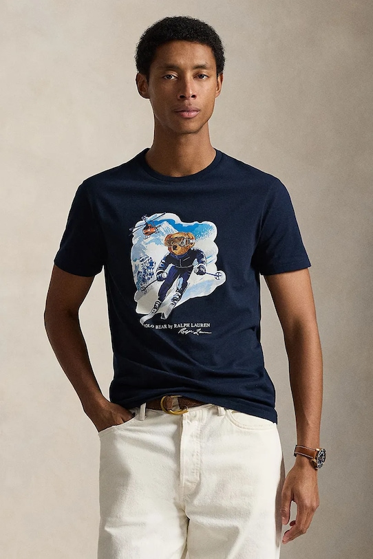 Bavlnené tričko Polo Ralph Lauren slim tmavomodrá 710P07343