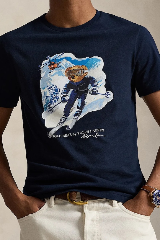 Bavlnené tričko Polo Ralph Lauren tmavomodrá 710P07343