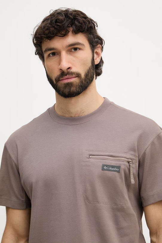 Ρούχα Columbia Τ-shirt πεζοπορίας ανδρικό με βαμβάκι Echo Passage 2157661 καφέ