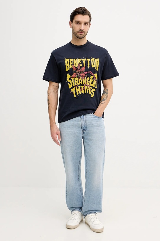 United Colors of Benetton t-shirt bawełniany x Stranger Things 3BL0U10BB granatowy SS26