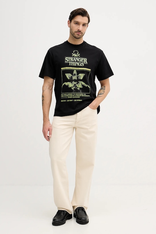 United Colors of Benetton t-shirt bawełniany x Stranger Things 3BL0U10BB czarny SS26