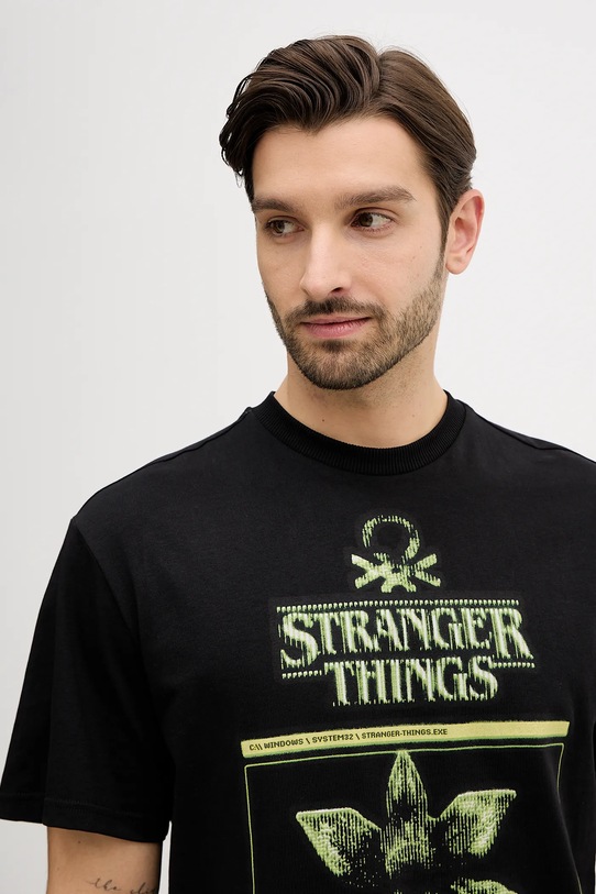 United Colors of Benetton t-shirt bawełniany x Stranger Things czarny 3BL0U10BB