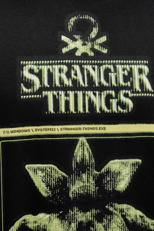 United Colors of Benetton t-shirt bawełniany x Stranger Things 3BL0U10BB czarny