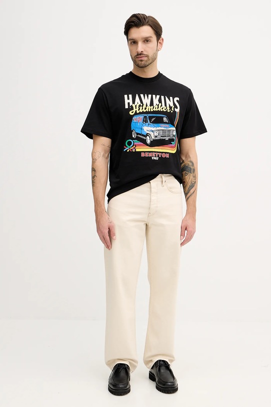 United Colors of Benetton t-shirt bawełniany x Stranger Things 3BL0U10BB czarny SS26