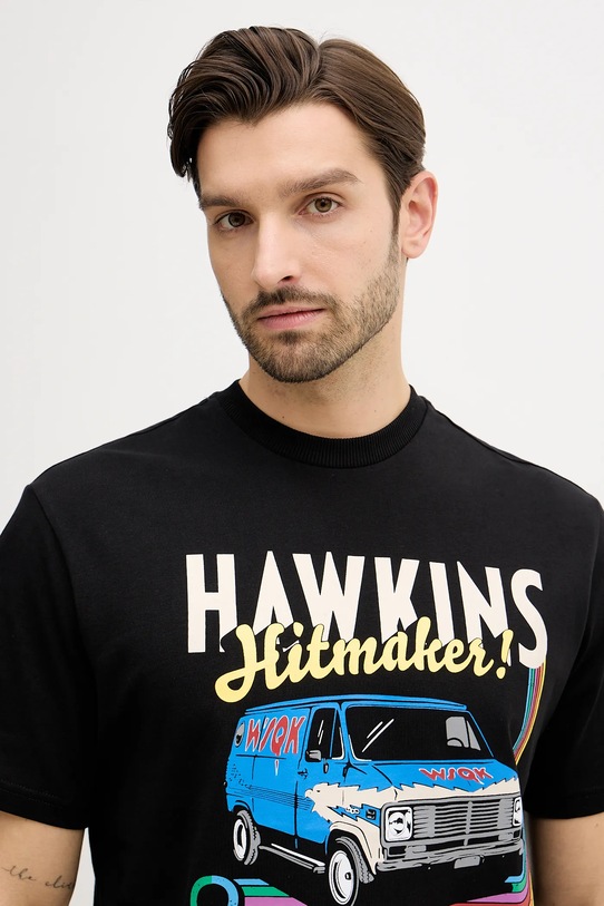 United Colors of Benetton t-shirt bawełniany x Stranger Things czarny 3BL0U10BB