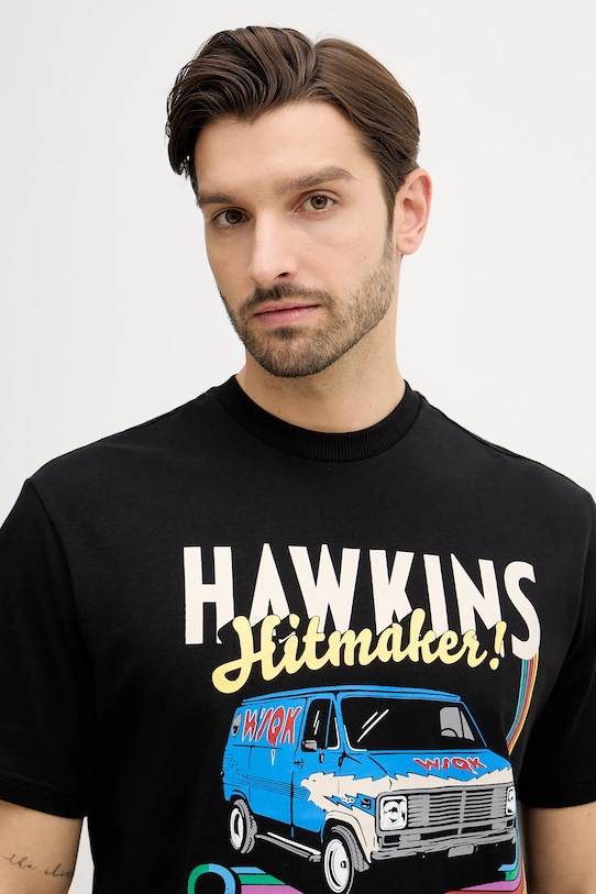 United Colors of Benetton t-shirt bawełniany x Stranger Things czarny 3BL0U10BB