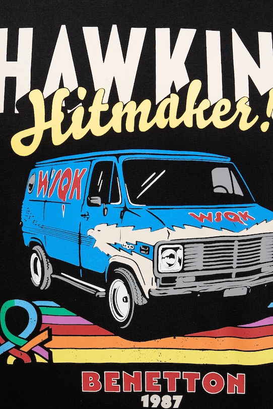 United Colors of Benetton t-shirt bawełniany x Stranger Things 3BL0U10BB czarny