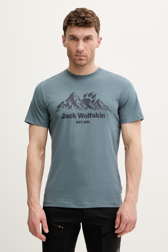 Jack Wolfskin t-shirt Ανδρικό βαμβακερό Carefree τιρκουάζ A66090