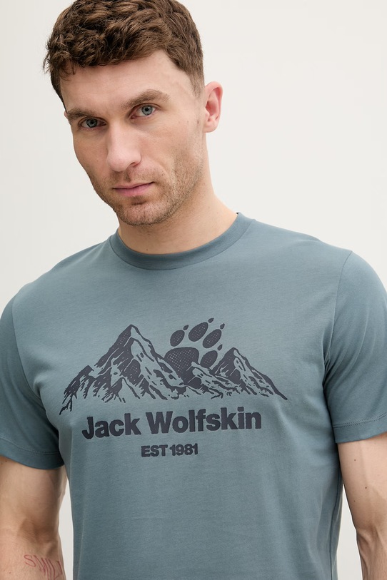 Jack Wolfskin t-shirt Ανδρικό βαμβακερό Carefree τιρκουάζ A66090