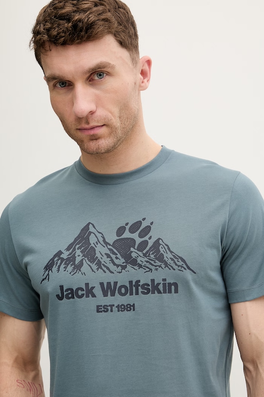 Jack Wolfskin t-shirt Ανδρικό βαμβακερό Carefree τιρκουάζ A66090