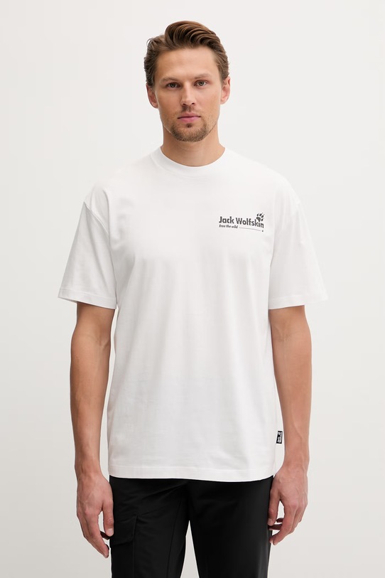 Odzież Jack Wolfskin t-shirt męski bawełniany Confident A65919 biały