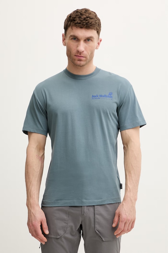 Ρούχα Jack Wolfskin t-shirt Ανδρικό βαμβακερό Confident A65919 τιρκουάζ