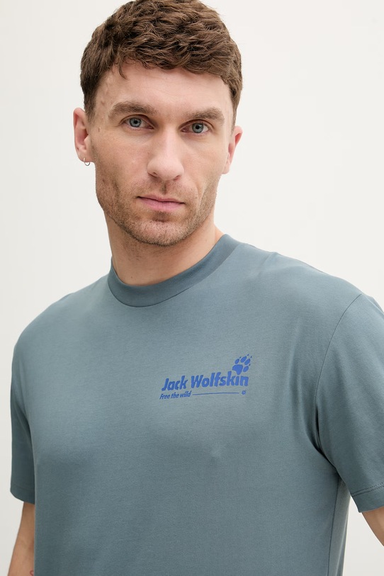 Jack Wolfskin t-shirt Ανδρικό βαμβακερό Confident τιρκουάζ A65919