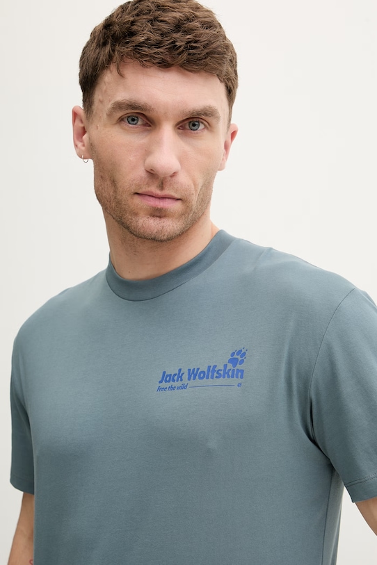 Jack Wolfskin t-shirt Ανδρικό βαμβακερό Confident τιρκουάζ A65919