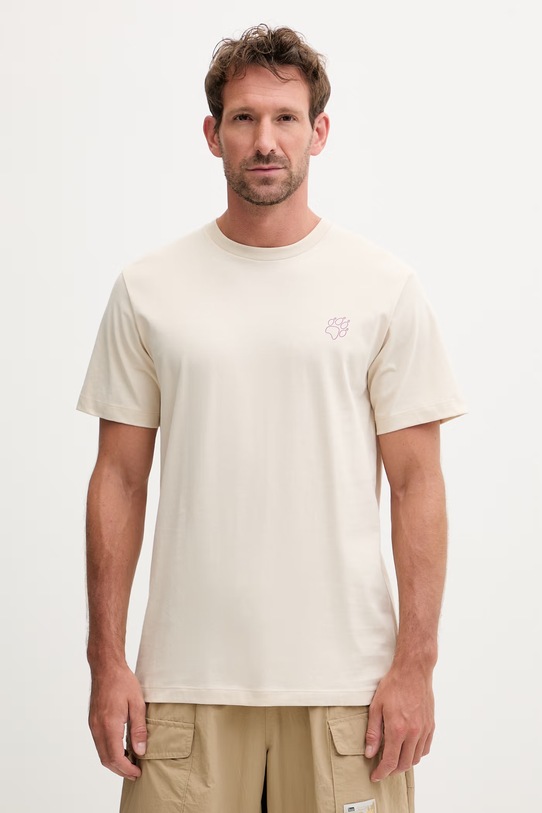 Jack Wolfskin t-shirt męski bawełniany Celebrate The Paw beżowy A65915